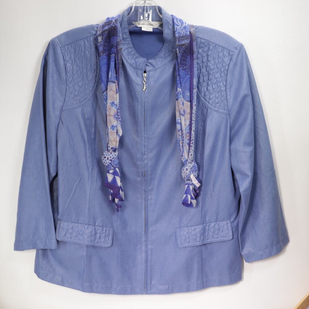 Drapers Damons Jacket Women XL Periwinkle Blue Pockets Zip Scarf